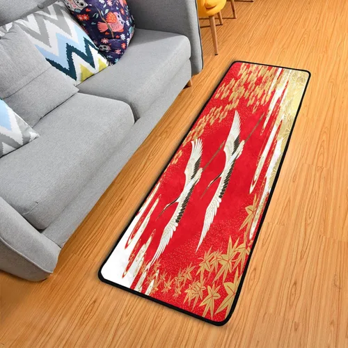 Vista 5 de Washable Runner Rug 2x6, Japanese Crane Gold Maple Leaves Non-Slip Modern Floor Carpet Area Rugs for Hallway Bedroom Kitchen Bathroom