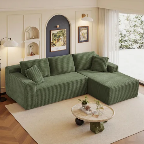 Vista 44 de Sofás seccionales de 105" para sala de estar, sofá nube con forma de L tapizado sin estructura rígida, sofá seccional moderno modular con chaise