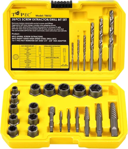 Vista 9 de TOPEC Juego de Extractor de Tornillos Pequeños, 13 Piezas Herramienta de Extracción de Tornillos Dañados, Kit HSS 6542 Easy Out para Sujetadores