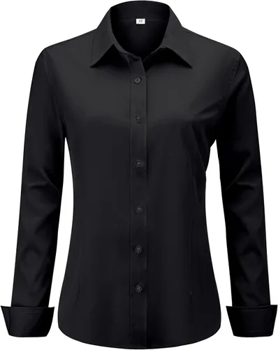 Camisas de vestir suaves sin arrugas para mujer con botones sólidas de manga larga blusas de trabajo ajuste elástico tops casuales XXS-6XL