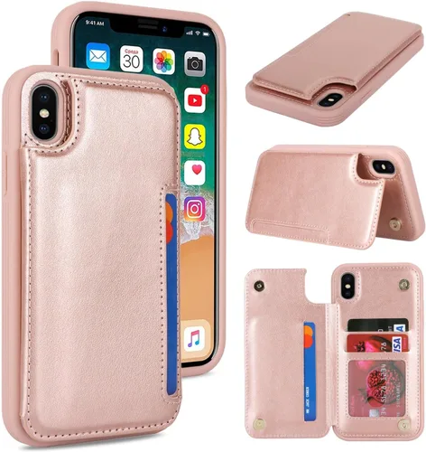 Vista 19 de iCoverCase Compatible con Funda para iPhone XR con Tarjetero, Funda de Teléfono Tipo Cartera para Hombres y Mujeres con Bloqueo RFID de Piel Beige