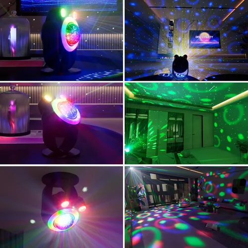 Vista 3 de Luces de fiesta DJ, luz de discoteca, bola de discoteca con proyector de estrellas, luces estroboscópicas activadas por sonido para fiestas, bar