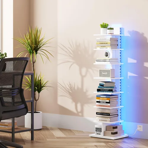 Vista 14 de TUTOTAK Estantería estrecha, estantería de 6 niveles, estante de libros con espaldera para espacios pequeños, estante de esquina de pie para sala