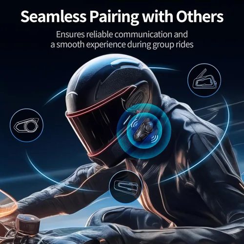 Vista 5 de JESIMAIK Auriculares Bluetooth para Casco de Motocicleta, Sistema de Comunicación de Casco de 2KM de 10 Vías, Intercomunicador de Audio Multitarea