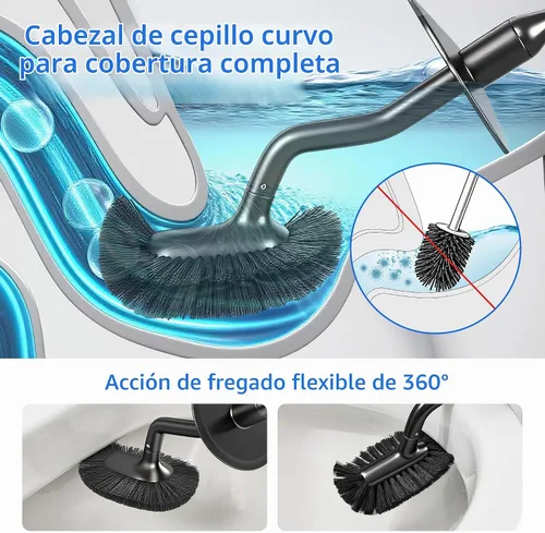 Vista 3 de Juego de escobilla de inodoro y soporte con piedra pómez, combo de cepillo para inodoro Negro