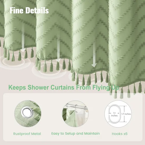 Vista 269 de Dynamene - Cortina de ducha de tela bohemia con rayas con chebrón en relieve, juego de cortina angosta para baño, media cortina impermeable