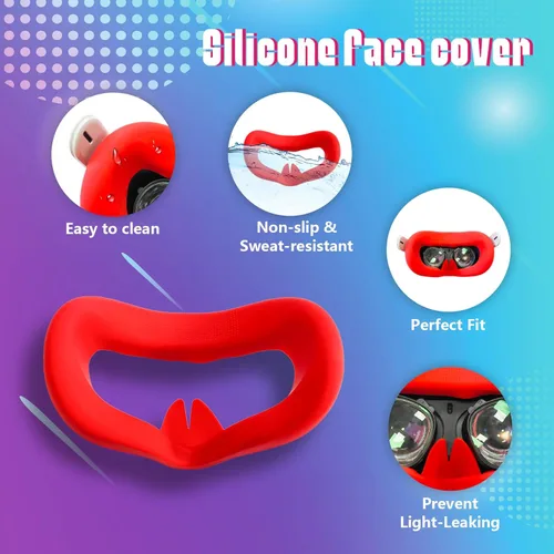 Vista 5 de 3Pcs Set VR Silicone Face Covers for MetaOculus Quest 2,Light-Thin Sweatproof VR Face Pads,Washable Lightproof Anti-Leakage Replacement facepiece