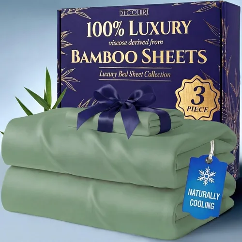 Vista 35 de DECOLURE Sábanas 100% Viscosa Derivada de Bambú Tamaño Individual - Sábanas de Lujo de 3 Piezas Naturalmente Refrescantes, Juego de Cama Ultra Suave
