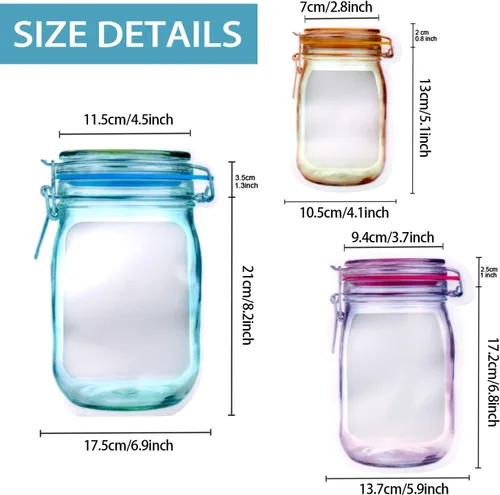 Vista 3 de KESTAR 30 bolsas con cremallera para tarros de masón, bolsas de almacenamiento de especias, bolsas reutilizables para guardar alimentos, bolsas
