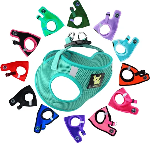 Vista 17 de EcoBark - Arnés ecológico reflectante de malla para cachorros y perros de razas pequeñas, pechera suave, ajustable, acolchada y fácil de poner
