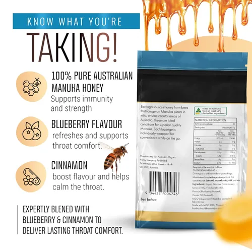 Vista 6 de Berringa Pastillas australianas de miel de manuka, canela de arándanos, MGO 900+, 5.3 onzas, 30