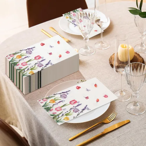 Vista 3 de Zonon 200 servilletas de papel decorativas florales para invitados, acuarela, tulipán, baño, servilletas de papel desechables decorativas