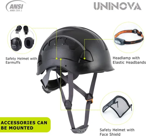 Vista 5 de UNINOVA Casco de seguridad – Casco aprobado por ANSI Z89.1 ajustable – Suspensión de trinquete de 6 puntos y cascos OSHA