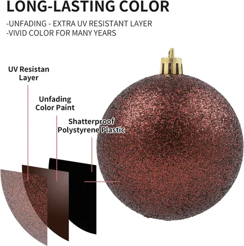 Vista 4 de LANGXUN 36 bolas de decoración de árbol de Navidad marrones, bolas de Navidad, decoración de Navidad 2025, adornos de Navidad inastillables