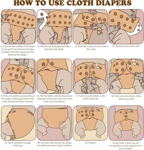 Vista 2 de Mama Koala Pañales de tela para bebé 2.0 con forro AWJ y panel de abdomen, pañales de bolsillo lavables y reutilizables, paquete de 6 con 6 rellenos