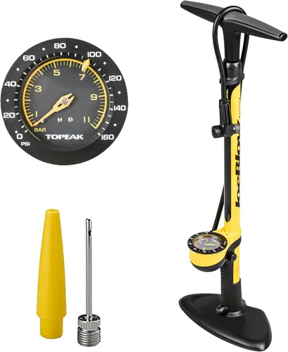 Topeak JoeBlow Sport III - Bomba de suelo para bicicleta de alta presión, 160 PSI, barril de acero duradero, calibre analógico de 3 pulgadas,
