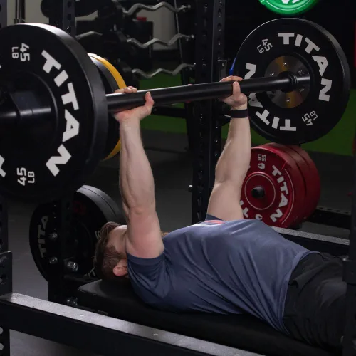 Vista 8 de Titan Fitness Axle Barbell, Fat Grip Strength Training, Olympic Bar, Powder-Coated Steel