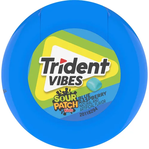 Vista 15 de Trident Vibes SOUR PATCH KIDS - Goma de mascar sin azúcar de frambuesa azul, botella de 40 piezas