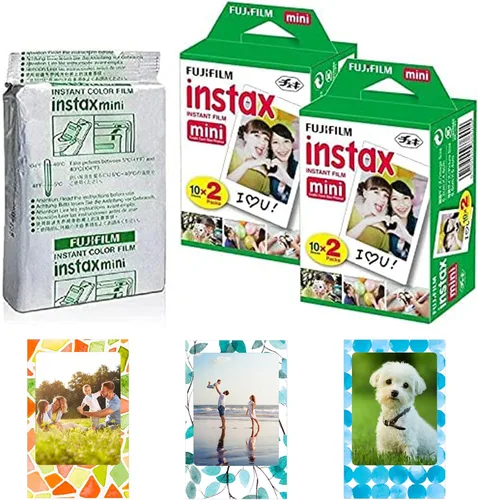 Fujifilm Instax Mini película instantánea, paquete de 10 hojas × 5 (total de 50 disparos) con marcos magnéticos de fotos Tudak [embalaje a granel]