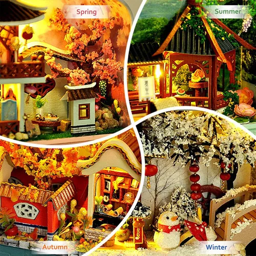 Vista 8 de Kit de casa de muñecas en miniatura, casa de muñecas de madera 3D, kit de casa de muñecas en miniatura con muebles, kit de teatro de caja