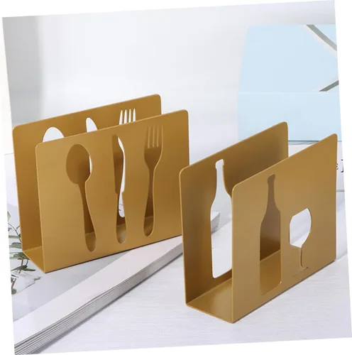 Vista 4 de Metal Upright Napkin Holder Stand, Square Hollow Cutout Design with Fork and Knife Ornament, Modern Style Tissue Storage for Restaurant and Home