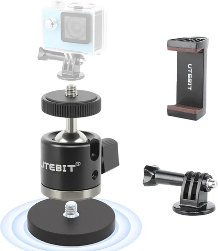 UTEBIT Soporte magnético para cámara de acción, soporte de base magnética fuerte de 1.693 in con cabezal de bola de rotación de 360° y soporte para