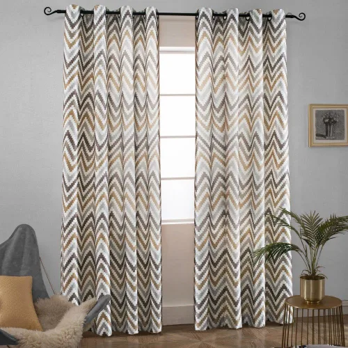 Vista 8 de Melodieux - Cortinas con ojales para ventana estilo Chevron para sala de estar, 52 x 96 pulgadas, color azul (1 panel)