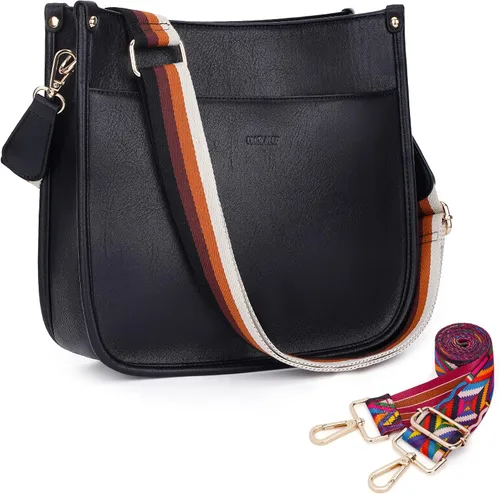 HKCLUF Bolsos cruzados para mujer de cuero de diseñador con 2 correas ajustables de leopardo para guitarra, bolsas de hombro
