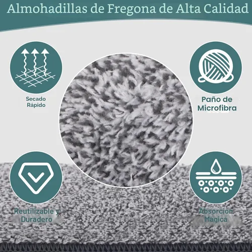 Vista 6 de Trapeador plano con 3 almohadillas, mopas de microfibra para limpieza de suelos con mango ajustable 29-49, mopa de polvo para suelos de madera dura