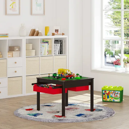 Vista 2 de UTEX Mesa de juego de construcción 2 en 1 para niños con cajones de almacenamiento y plato integrado (Espresso)