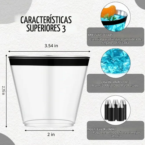 Vista 2 de Lounsweer 100 piezas de vasos de plástico con borde de 9 onzas, vasos de cóctel transparentes para boda, vasos de vino desechables resistentes