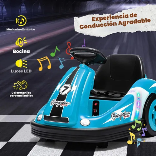 Vista 4 de Coche parachoques para niños con rueda grande, 3.1 MPh máximo, auto parachoques de 12 V con control remoto, automóvil eléctrico con calcomanías