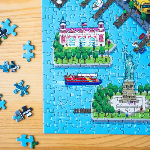 Vista 3 de Rompecabezas de 1000 piezas, estilo retro de 8 bits, rompecabezas de la ciudad de Nueva York, de 1000 piezas para adultos, hechos con cartón 100%