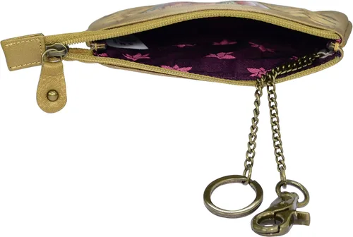 Vista 3 de Anuschka Bolsa de piel auténtica pintada a mano para mujer, con cremallera, 2 llaveros