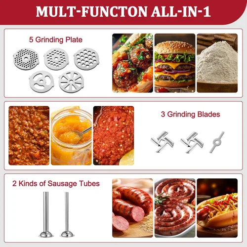 Vista 3 de Accesorio de molinillo de alimentos de metal para batidoras de pie KitchenAid incluye tubos para embutir salchichas, accesorio duradero