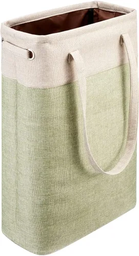 Vista 14 de i BKGOO Cesta de ropa sucia con asas beige y marrón, cesta de lavandería delgada plegable, cesta de ropa sucia estrecha, bolsa de lavandería