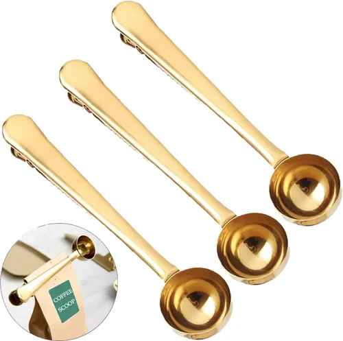 Vista 14 de Cuchara de café con clip de cucharada de acero inoxidable Cuchara de café con mango largo multifunción Bolsa de sellado Clip para té, café, proteína