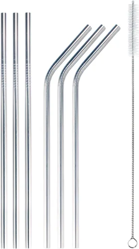 Vista 11 de BambooMN Pajitas reutilizables de metal de acero inoxidable – Pajitas dobladas de 8 pulgadas con 1 cepillo de limpieza – Paquete de 6