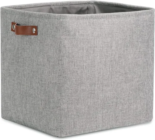 Vista 54 de DULLEMELO Cesta de almacenamiento pequeña para estantes, pequeña cesta plegable de tela rectangular para estantes, armarios, guardería, hogar, Beige