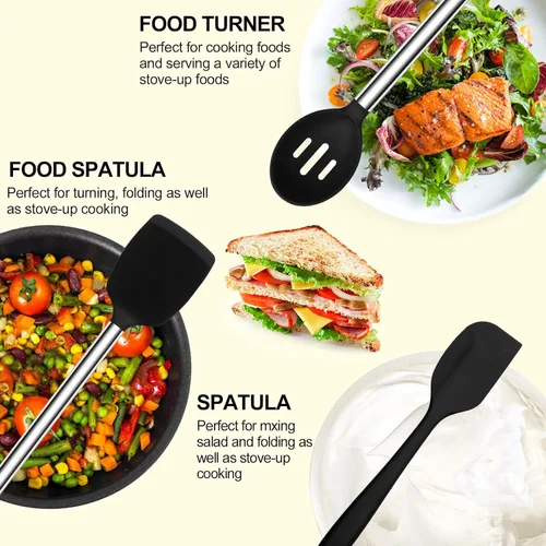 Vista 6 de 27 Pieces Silicone Cooking Utensils Set with Holder, Kitchen Utensil Sets for Nonstick Cookware, Black Kitchen Tools Spatula with Stainless Steel