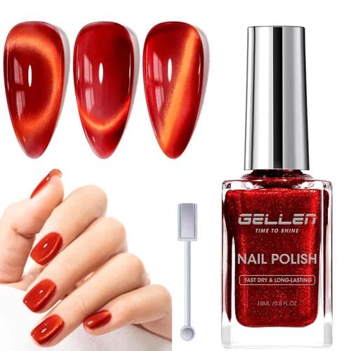 GELLEN Esmalte de uñas de ojo de gato de secado rápido, regalo de Navidad para mujeres, esmalte de uñas magnético rojo sangre burdeos, esmalte de