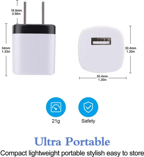 Vista 2 de Enchufe de pared USB, paquete de 10 unidades de 1A/5 V, cargador de pared USB de un solo puerto, adaptador de corriente, bloque de carga, caja