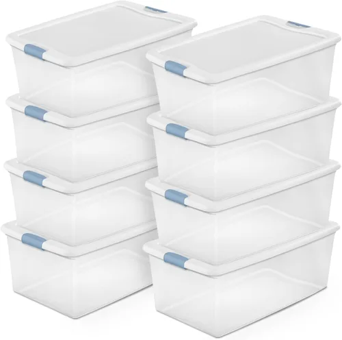 Vista 11 de Sterilite - Paquete de 12 contenedores de almacenamiento con pestillo para debajo de la cama, con tapas, de plástico transparente, 6 cuartos