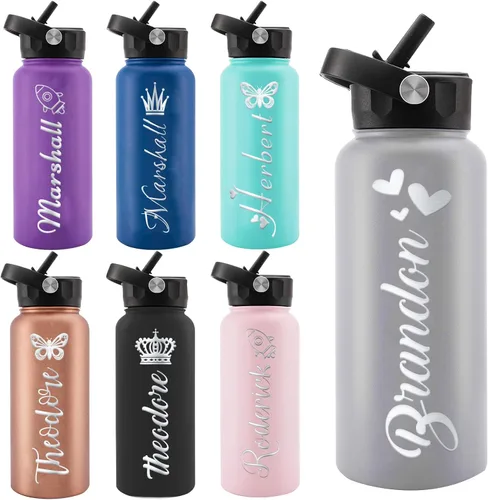 Vista 28 de Personalized Water Bottles, Custom Water Bottle with Birth Month Flower Personalized Text Names, Gifts for Women, Customized Engraved Stainless