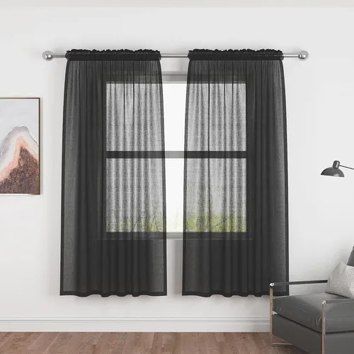 Vista 16 de UPOPO Paneles de Cortina Beige Pequeños Cortinas Transparentes de Gasa de 16 Pulgadas de Largo Cortinas de Cocina de Voile con Textura de Lino