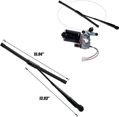 Vista 3 de Kit de limpiaparabrisas UTV universal, 2 piezas de motor de limpiaparabrisas eléctrico de 90 grados de 16" 12V compatible con Polaris Kubota