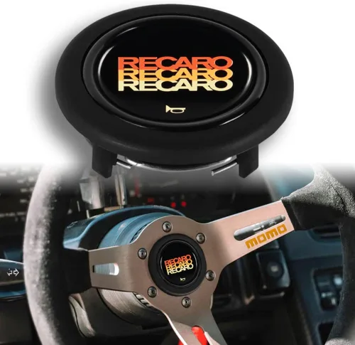 Vista 6 de Q1-TECH, botón redondo JDM universal para volantes aftermarket de 6 pernos con abertura de dos pulgadas 2" para botón de bocina (AUD-BK)