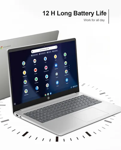 Vista 6 de HP Laptop Chromebook, procesador Intel Quad-Core Pentium N200, pantalla HD de 15.6 pulgadas, 8 GB de RAM, 64 GB de almacenamiento, antirreflejos