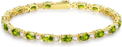 Vista 14 de FANCIME 14K Gold Plated Silver Birthstone Tennis Bracelets for Women 7" Abril