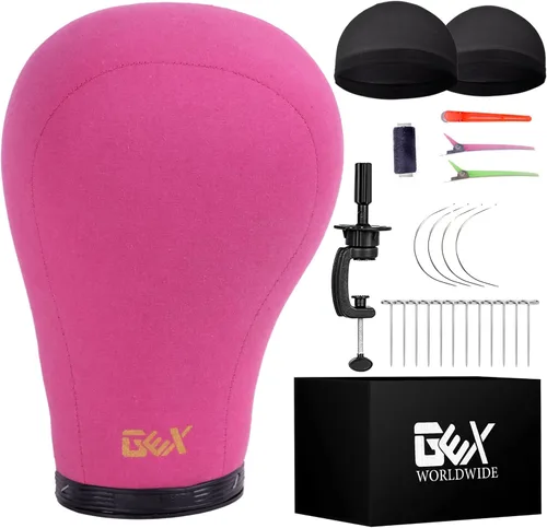 Vista 4 de GEX - Cabeza de maniquí de lona de 20 a 24 pulgadas para peluca, secado y peinado, con soporte de abrazadera para mesa C (negro 20 pulgadas)